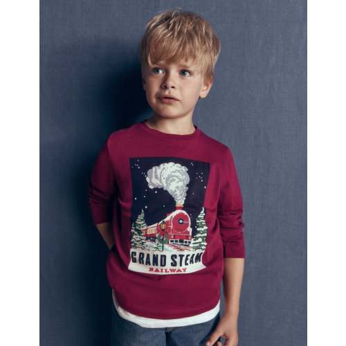 Long Sleeve Printed T - shirt - Red Steam Train | Boden USA