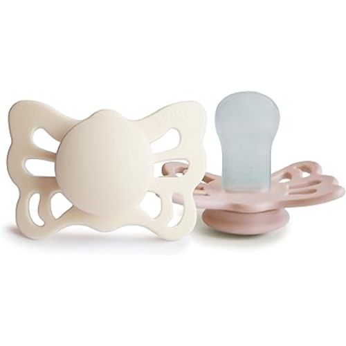 FRIGG Butterfly Anatomical SilkySoft Silicone Baby Pacifier | Made in Denmark | BPA-Free (Cream/Blush, 0-6 Months)