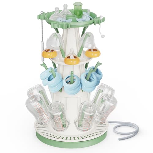 TAZENI Baby Bottle Drying Rack with 20 Racks, Large Capacity, Fast Drying | Tree-Shaped Space-Saving Design, 360° Air Flow, Stable 3 Layers for Organizing Bottles, Nipples, and Feeding Accessories