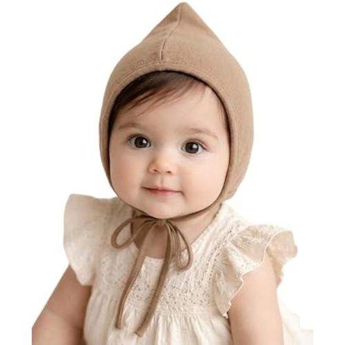 Bidadary Newborn Baby Bonnet Hat 0-12 Months Cotton Infant Hospital Hat Baby Sleep Hat Chin Strap Beanie for Spring Summer