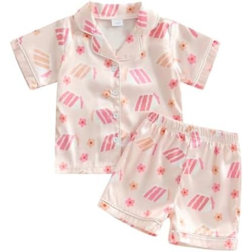 Toddler Pajamas Baby Girl Boy Summer Butterfly/Fruit Print Silk Pjs Sleepwear Nightwear Loungewear Pj Set