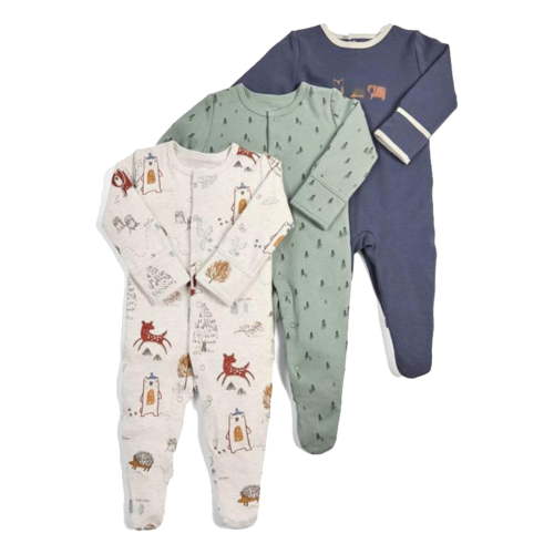 TOOYOU Boys Bodysuit Outfit 3-Pack Spring And Autumn New Baby Boy Girls Onesies Long Sleeved Solid Color Printed Footed Jumpsuit Pajamas Suit Boy Romper Size 0-3 Months Green