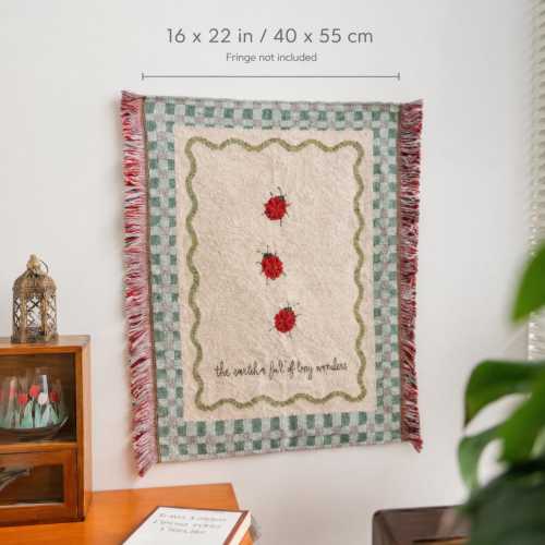 Woven Wall Tapestry, Fringed Fabric Wall Hanging, Vintage Animal Textile Art, Nursery and Bedroom Decor, Cottagecore Wall Decor