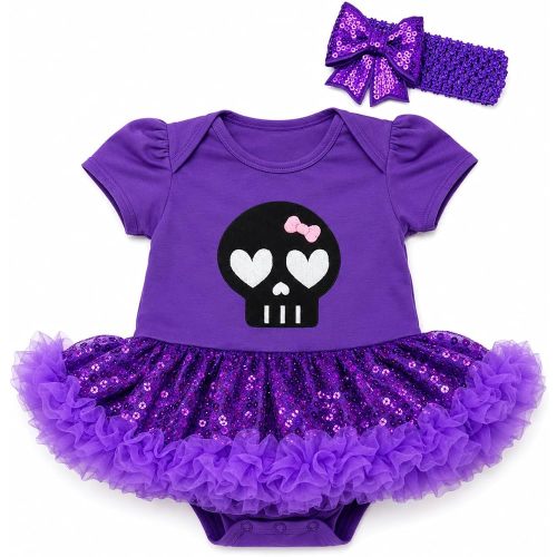 Petitebella Black Skull Face Bodysuit Tutu Baby Dress Nb-18m