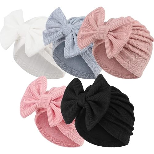 Newborn Baby Girl Hats with Bow Toddler Infant Beanie Cap Newborn Hospital Hats for Baby Girl Kid 3-12 Months