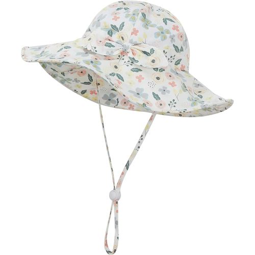 Baby Girl Sun Hat Infant Summer Beach Hats with UPF 50+ Toddler with Wide Brim Strap Outdoor Bucket Hat