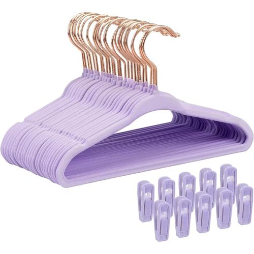 Tonswachic Baby Velvet Hangers 30 Pack - 11 Inch Premium Non Slip Kids Felt Hanger for Infant Clothes - Ultra Thin Baby Felt Hangers for Toddler Children's Closet with 10 Hanger Clips - Purple