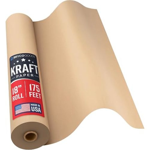 Bryco Goods Jumbo Kraft Paper Roll - Brown - 18" x 2100" (175') - USA Made - Suitable for Packing - Moving - Shipping - Crafts - Wall Art - Bulletin Boards - Floor Covering - Table Runner