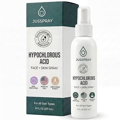 Jusspray™ Hypochlorous Acid Spray for Face and Skin | HOCI Facial Cleanser Mist | 8 oz Hypochlorous Acid for Face, Skin, Acne, Eczema, Body Acne Sprays, Piercing Aftercare, Wound Solution