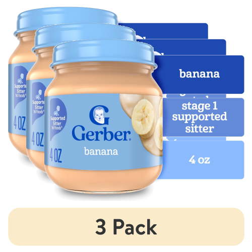 (3 pack) Gerber 1st Foods Natural for Baby Baby Food, Banana, 4 oz Jar