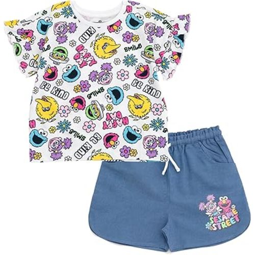 Sesame Street T-Shirt and Chambray Shorts Outfit Set Infant to Little Kid Sizes (12 Months - 7-8)