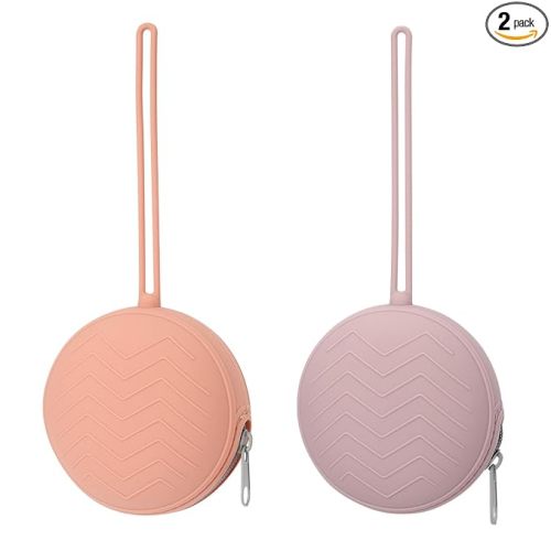 2 Pack Silicone Pacifier Holder Case, BPA-Free Silicone Newborn Pacifier Holder for Baby Boys & Girls, Travel Pacifier Storage Case for Diaper & Strollers (Muted/Lilac)