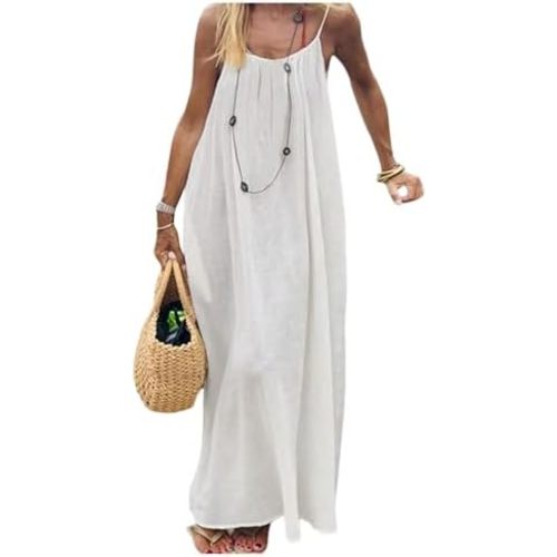 SHENHE Women's Open Back Spaghetti Strap Beach Maxi Dress Loose Flowy Vacation Sundress