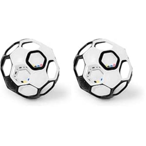 Bright Starts Oball Grippin' Goals Rattle Soccer Ball - Black & White, Easy-Grasp Toy for Newborn and Up (Pack of 2)