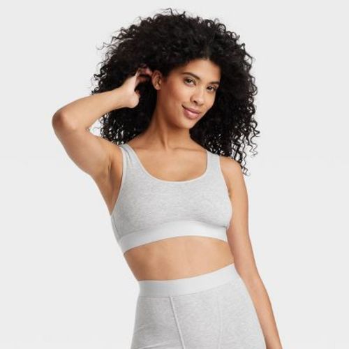 Women's Cotton Stretch Unlined Scoop Bralette - Auden™ Gray XL: Wireless, Solid Pattern, Hand Wash, Line Dry