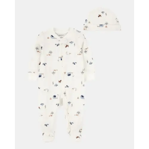 Baby 2-Piece 2-Way Zip Sleep & Play & Cap Set - Ivory/Blue | Carter's