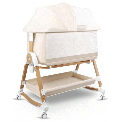4 in 1 Baby Bassinet Bedside Sleeper W/ Wheels,Mosquito Net,7 Heights Adjustable,Mattress,Storage Basket,Breathable Mesh Crib for Newborn Infant,White