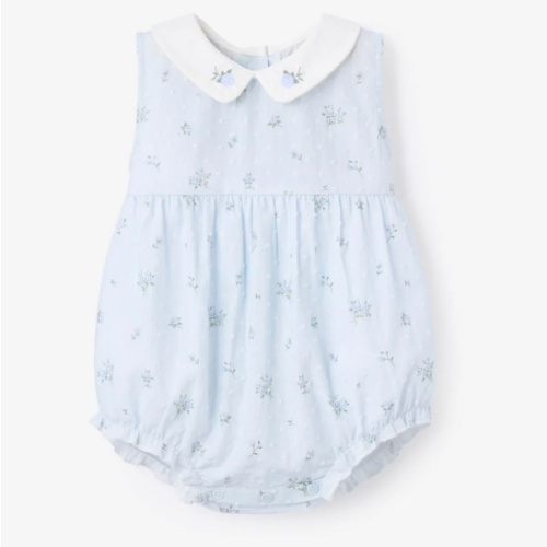 Blue English Rose Embroidered Collar Bubble – Elegant Baby