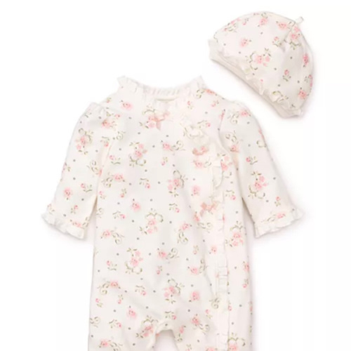 Girls' Vintage Rose Footie & Cap - Baby