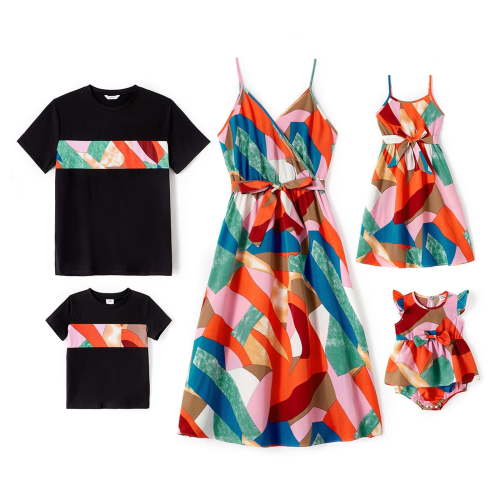 PatPat Family Matching Outfits Mommy and Me Cami Dresses and Short-sleeve T-shirts Sets for Women