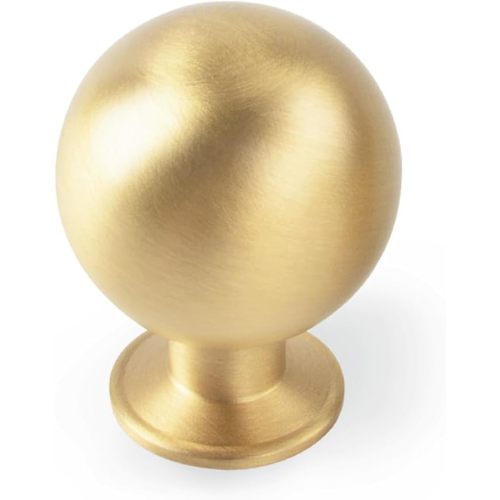 SALISENG- 5 Pack Solid Brass Kitchen Cabinet Knobs, Brushed Matt Gold Pulls for Dresser Drawer Cupboard Closet 1.1 Inch Diameter,Furniture Handles for Bathroom Bedroom Cabinet