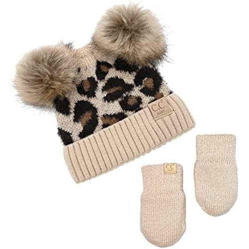 Funky Junque Baby Pom Beanie & Fleece Mittens Set - Warm Winter Essentials - Spring Colors, Classic Neutrals, Pattern Styles
