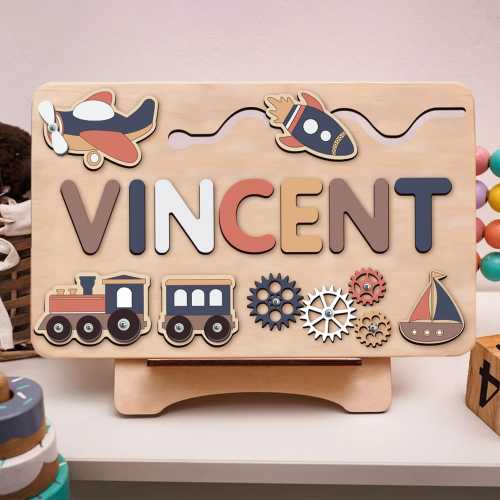 Personalized Baby Busy Board, Wooden Montessori Toys, Crocodile/Train Wooden Puzzle, Custom Name Puzzle, First Birthday Gifts For Kids