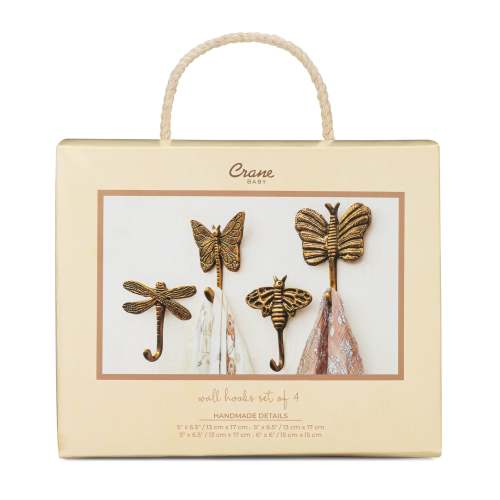 Dragonfly Antique Gold Wall Hook Set - Crane Baby