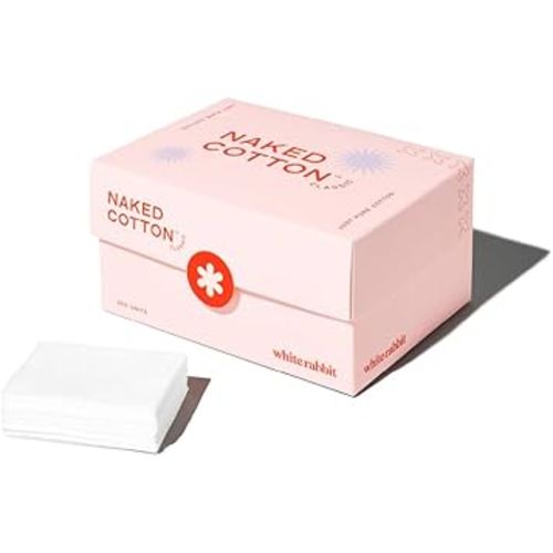 White Rabbit – Naked Cotton Classic – Premium 100% Cotton Pads for Toner Use, Makeup Remover, and Masks | Unbleached, Lint-Free, Extra Soft | Korean Skin Care Product (200 Count)