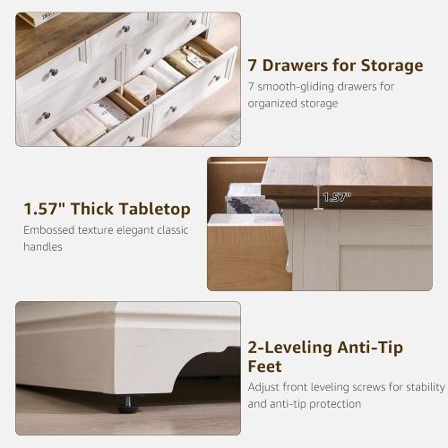 Farmhouse 7-Drawer Dresser for Bedroom, Wood Rustic Chest of Drawers
