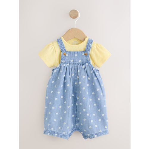 Denim Blue Daisy Dungaree and Bodysuit Baby 2 Piece Set (0mths-3yrs)