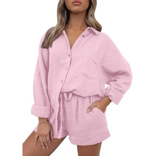 AUTOMET 2 Piece Sets For Women Lounge Wear Matching Two Piece Pajama Fashion Oversized Shirts And Shorts Spring Outfit 2026