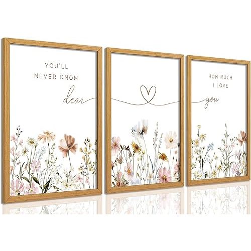 JBZDD 3Pcs Wildflower Nursery Wall Art – Boho Botanical Flower Posters with Inspirational Sentences, Aesthetic Print Artwork for Baby Girl Nursery, Bedroom, or Living Room Decoration Unframed16x24in
