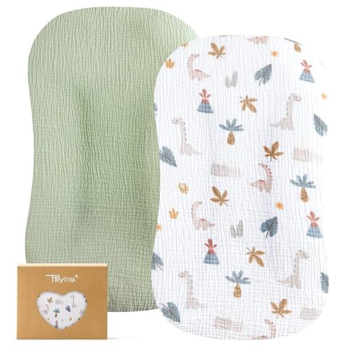 TILLYOU Muslin Baby Lounger Cover, Dinosaur and Green, 2 Pack