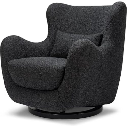 Nursery Works Solstice Swivel Glider in Black Boucle with Black Wood Base, Greenguard Gold Certified and CertiPUR-US® Certified