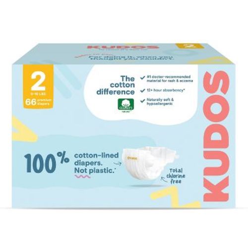 Kudos Chlorine Free Cotton-Lined Disposable Diapers - Size 2 - 66ct