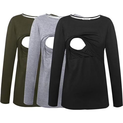 Smallshow Women's Maternity Nursing Tops Comfy Long Sleeve Breastfeeding T-Shirt
