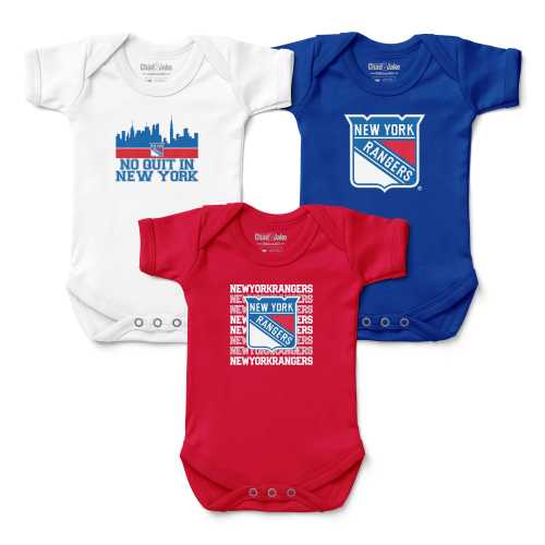 3-Pack New York Rangers Baby Bodysuits - Blue & Red Infant Apparel Set - Newborn Gift Bundle