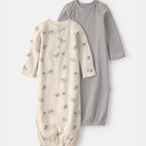 Baby 2-Pack Elephant Night Gown - Ivory/Grey | Carter’s Oshkosh Canada