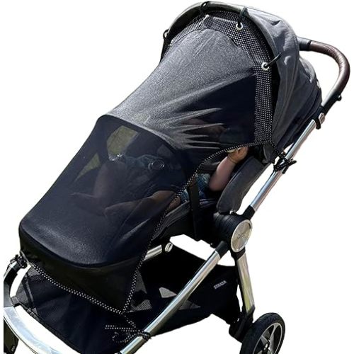 Stroller Sun Shade - Universal UV Protection Cover for Strollers Sunshade with See Through, Clip-On Sun Blocker, Sun Shield for Baby, Breathable Adjustable Fit, Full Coverage, Large