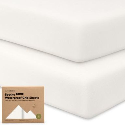 KeaBabies 2pk Soothe Waterproof Fitted Crib Sheets for Girl, Boy, 52x28 100% Organic Soft Cotton Crib Mattress Protector Sheet (Soft White)