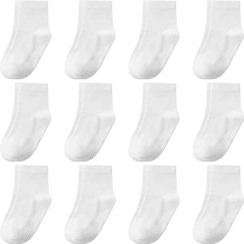Aroveea Baby Toddler Socks Grip Non Slip Boys Girls Cotton 12 Pack for Kids Ankle Cute Socks 6M-7Years