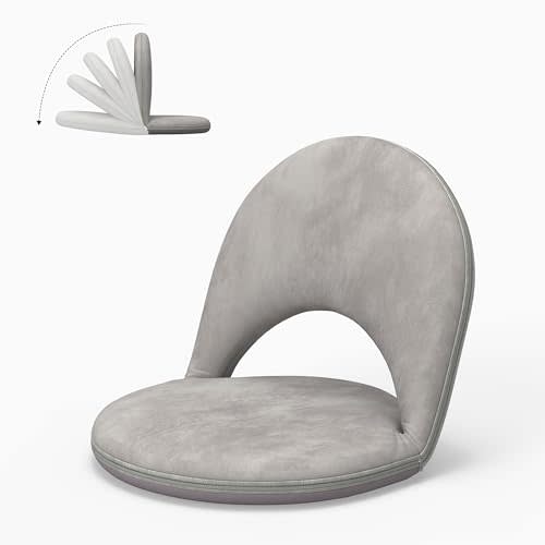 Floor Chair, 5-Position Foldable Floor Chair for Kids with Adjustable Back, Soft Sponge & Velvetean Cover, for Adults and Kids, Indoor Outdoor Use, Meditation, Gaming, Camping (Gray)