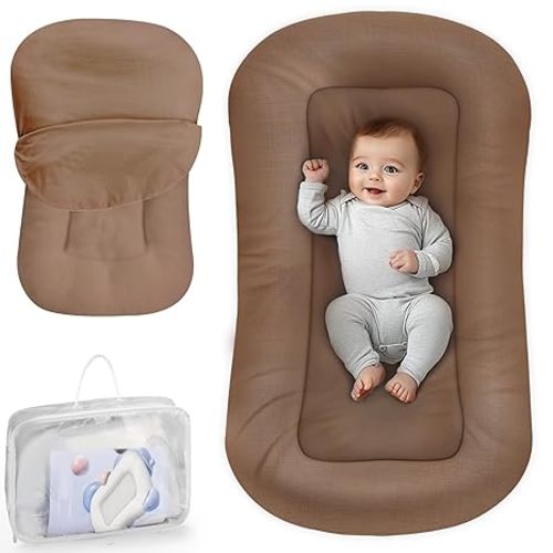 Infant Support Cushion - Baby Support Cushion for Newborn, 0-24 Months, Portable Tummy Time Mat for Home and Travel, Soft Cotton, Supervised Use, Baby Essentials Gift, Brown (Cover Included)