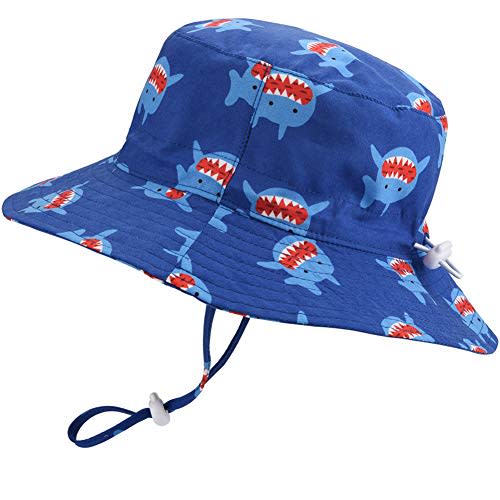 Baby Sun Hat Adjustable - Outdoor Toddler Swim Beach Pool Hat Kids UPF 50+ Wide Brim Chin Strap Summer Play Hat