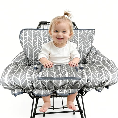 ICOPUCA Shopping Cart Cover for Baby Padded Grocery cart seat Cover for Baby Girl boy Light Grey