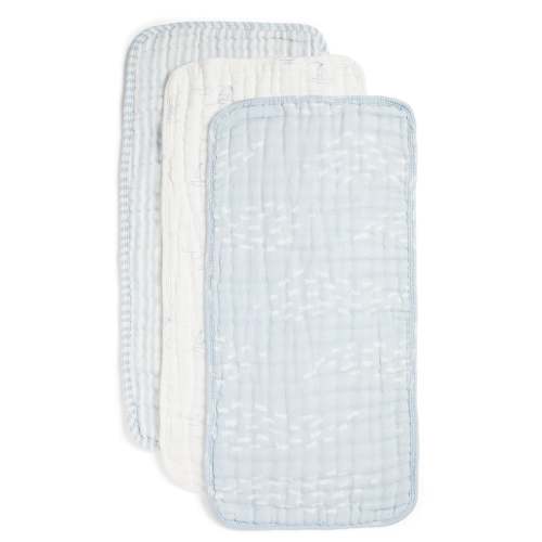 ORGANIC MUSLIN BURP CLOTHS, 3 PACK (POWDER BLUE + CREAM)