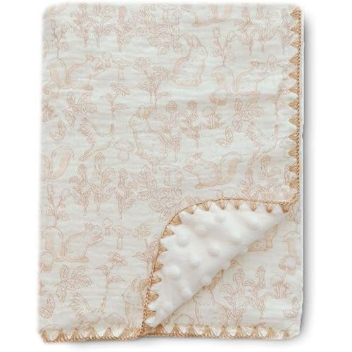 Baby Swaddel Blanket Cotton Muslin Thick Bath Towel Dotted Backing Double Layer Receiving Blanket 40"x40" (Forest Rabbit)