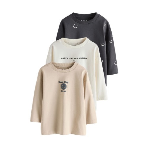Kids' Pack of 3 Assorted Long Sleeve Slogan T-Shirts