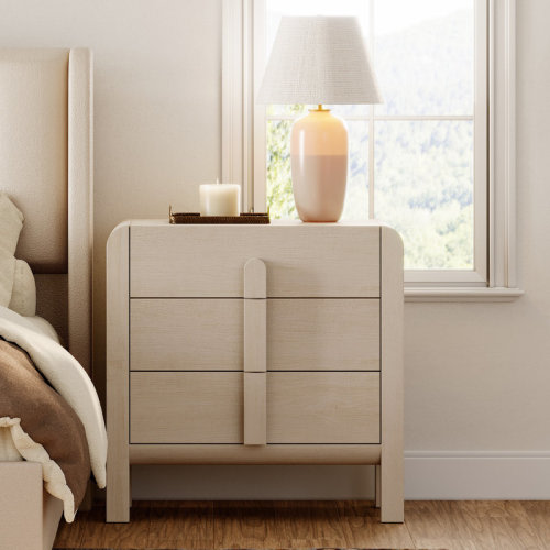 Ebern Designs Adora Modern Wood Nightstand With 3 Drawers ,31.5" Large Mid-Century End Table,Curved Bedside Table Storage Cabinet For Bedroom, Living Room,Entryway & Reviews | Wayfair